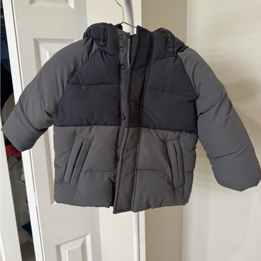 Zara Kids Two-Tone Black & Gray Puffer Jacket with Hood